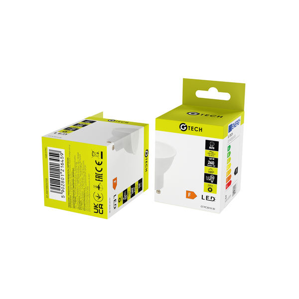 G-TECH LED light source, 3W, 240lm, 3000K, GU10, AC220-240V, 50-60Hz, RA>80, PF>0,5, 120°, 26mA image 2