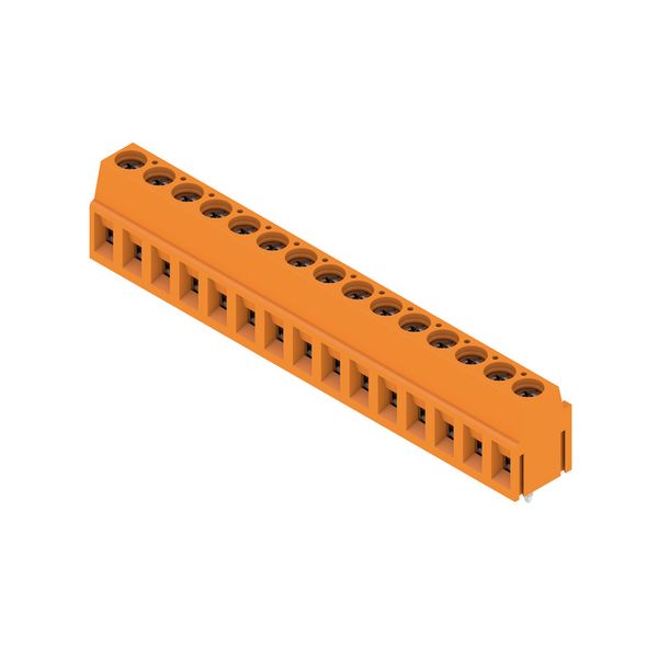 Printed circuit board terminals, 5.00 mm, Number of poles: 15, 90°, Solder pin length (l): 3.5 mm, tinned, orange, Clamping yoke connection, Clamping range, max. : 2.5 mm², Box image 2