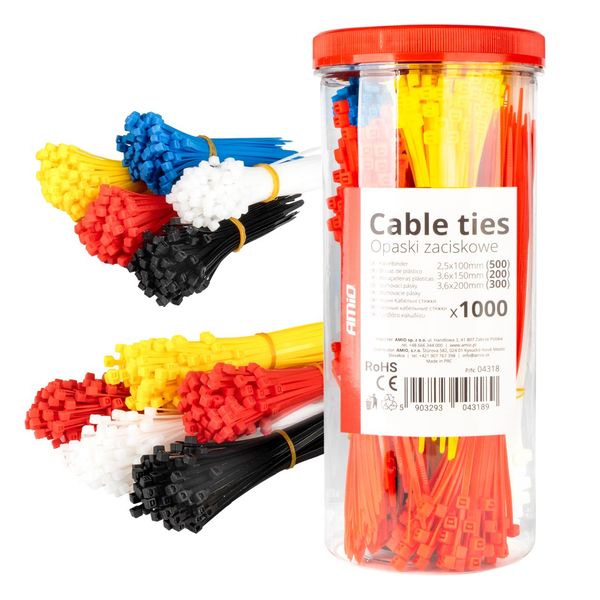 Multicoloured plastic cable ties set of 1000 pcs. AMIO-04318 image 1
