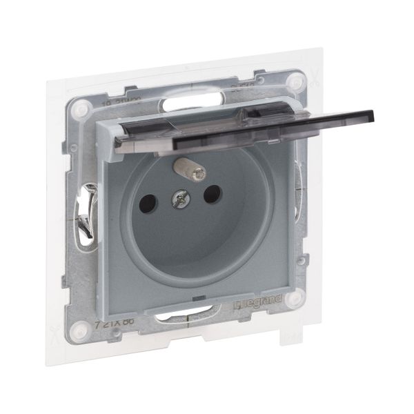 IP 44 2P+E SOCKET FRENCH STANDARD AUTO TERMINALS SHUTTERED ALUMINIUM image 1