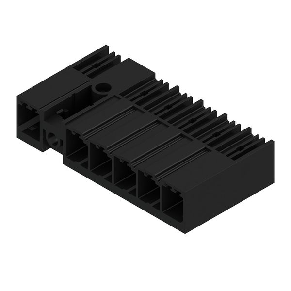 PCB plug-in connector, male header, closed side, Middle flange, THT solder connection, 7.62 mm, Number of poles: 6, 90°, Solder pin length (l): 3.5 mm, tinned, black, Box image 3