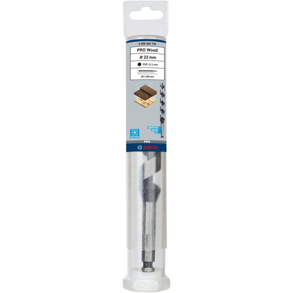 Wood auger bit, hexagon 22 x 95 x 160 mm, d 11,1 mm image 1