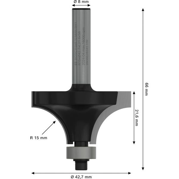 Rounding over bit, 8 mm, R1 15 mm, L 22 mm, G 66 mm image 2