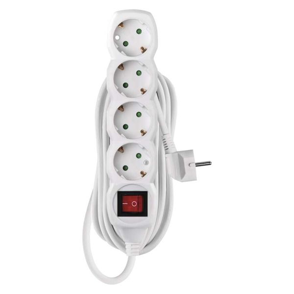 Extension Cord 5 m / 4 sockets / switch / white / PVC / 1.5 mm2 image 1