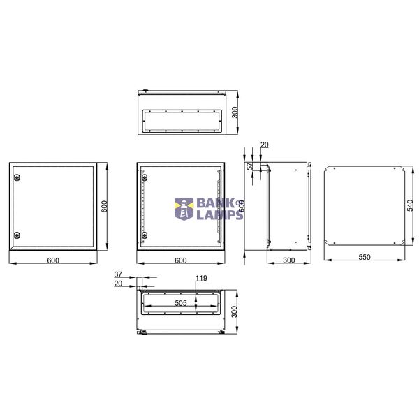 Wall-mounted enclosure 1 door IP65 H=600 W=600 D=300 mm image 2