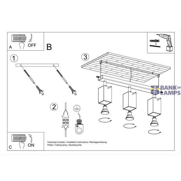 CEILING LAMP MERIDA 3 BLACK GU10 3X40W IP20 image 7