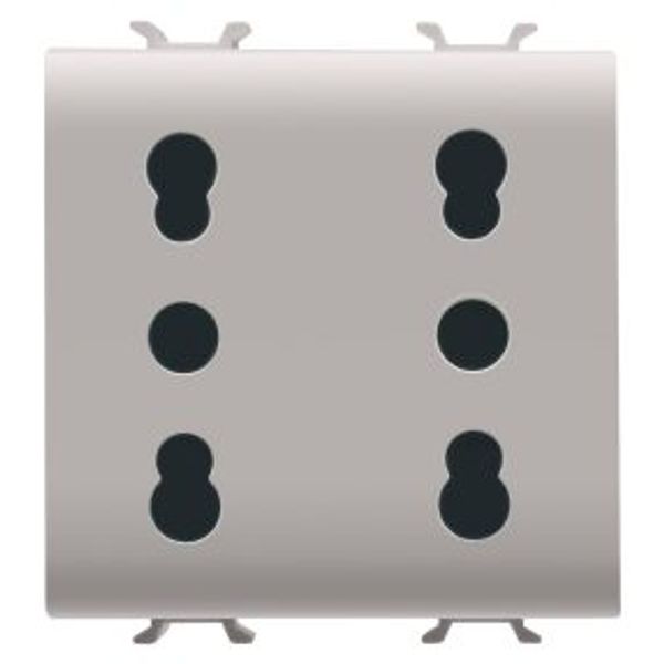 ITALIAN STANDARD DOUBLE SOCKET-OUTLET 250V ac - 2X2P+E 16A DUAL AMPERAGE - P11-P17 - 2 MODULES - NATURAL SATIN BEIGE - CHORUSMART image 1