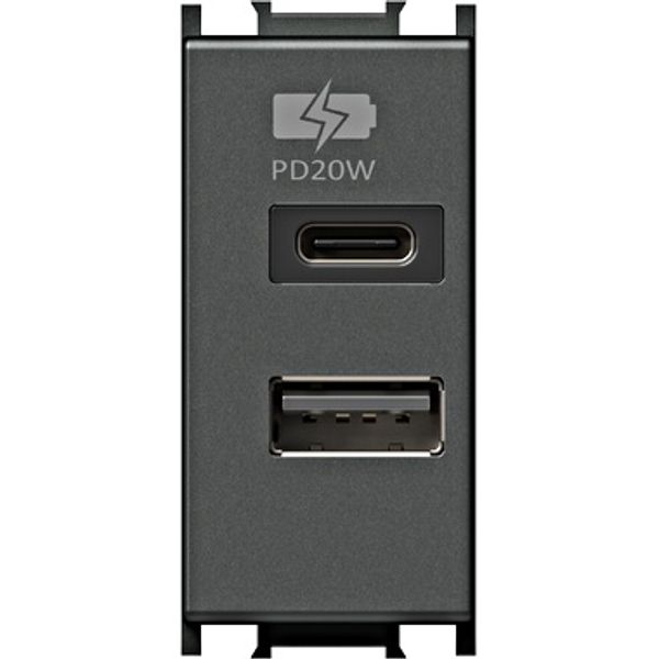 USB 2-gang power supply, 20W, 5V, 3A, 1M, anthracite image 1