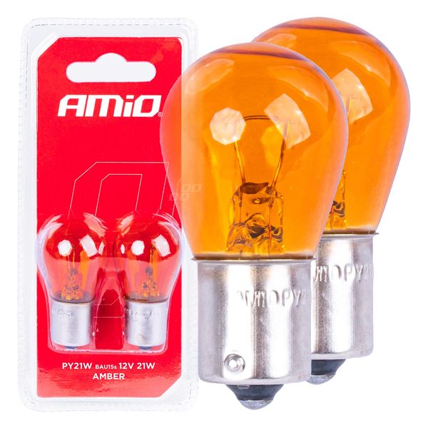 Halogen bulbs PY21W BAU15S 12V AMBER 2pcs blister image 1