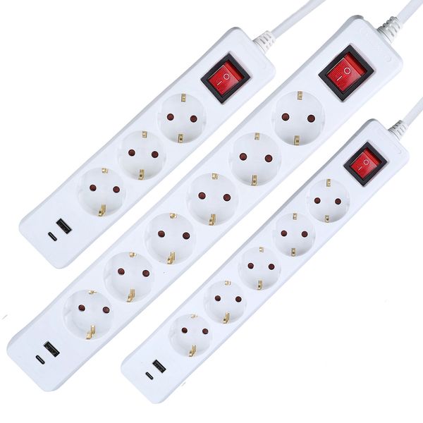 Power Strip 3-way with USB Ports 1.4m, white image 1