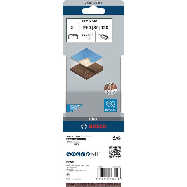 3-piece X440 sanding belt set 75 x 480 mm, 60; 80; 100 image 1