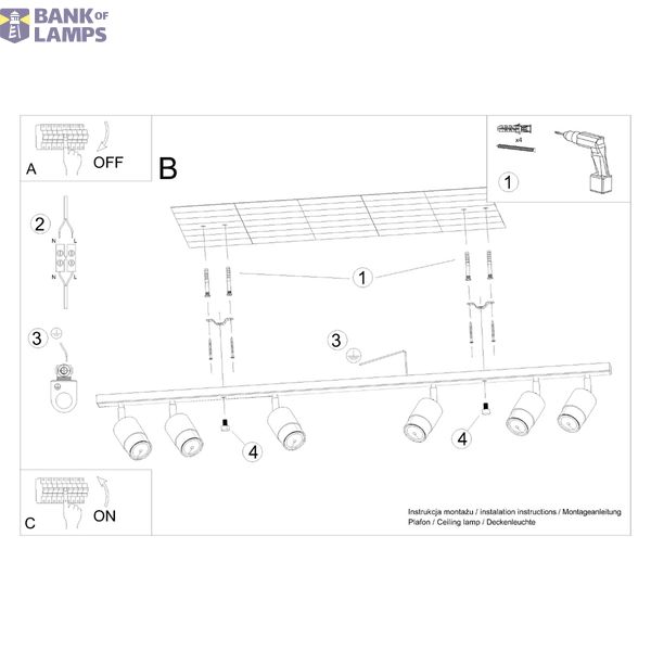CEILING LAMP NERO 6 BLACK/CHROME GU10 6X40W IP20 image 5