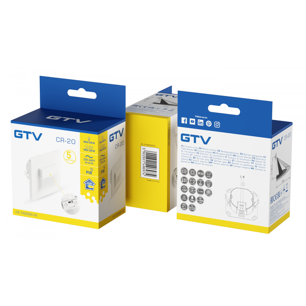 Motion sensor CR-20, max. 500 W, detection angle 120°, range 10 m ± 1-1.8 m, IP20, white image 2