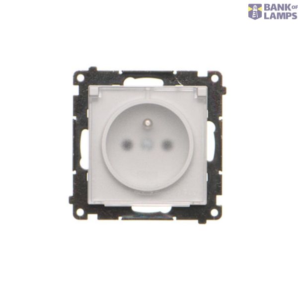 IP44 single socket outlet without frame seal - transparent flap, module, 16A, quick connection, light gray matt image 1