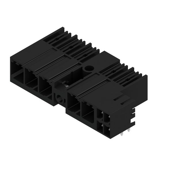 PCB plug-in connector, male header, closed side, Middle screw flange, THT solder connection, 7.62 mm, Number of poles: 5, 90°, Solder pin length (l): 3.5 mm, tinned, black, Box image 4