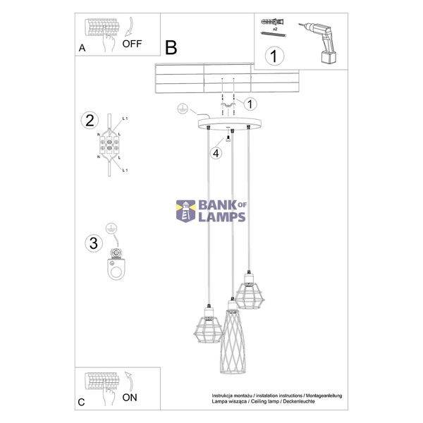 HANGING LAMP SUBA 3P BLACK E27 3X15W IP20 image 9