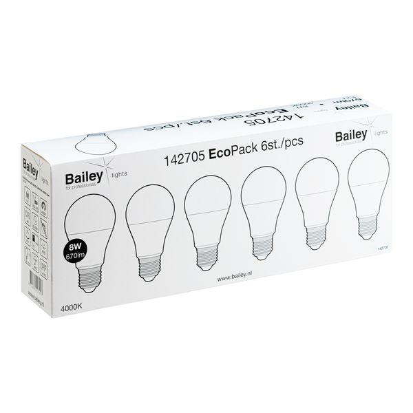 EcoPack 6pcs LED A60 E27 240V 8W 4000K Opal image 2