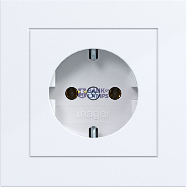 SCHUKO wall socket with cover plate, plug-in type, A.1 light white glossy image 1