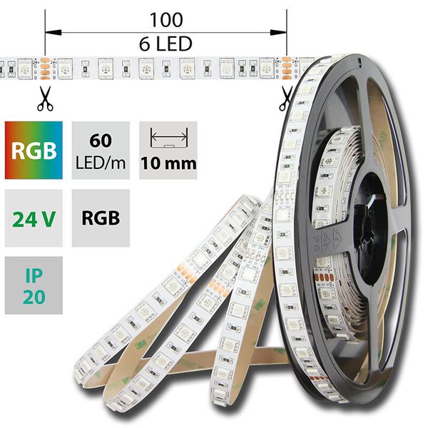 LED strip SMD5050 RGB, 60LED/m, 14,4W/m, DC24V, 560lm/m, IP20, 10mm, 50m image 1
