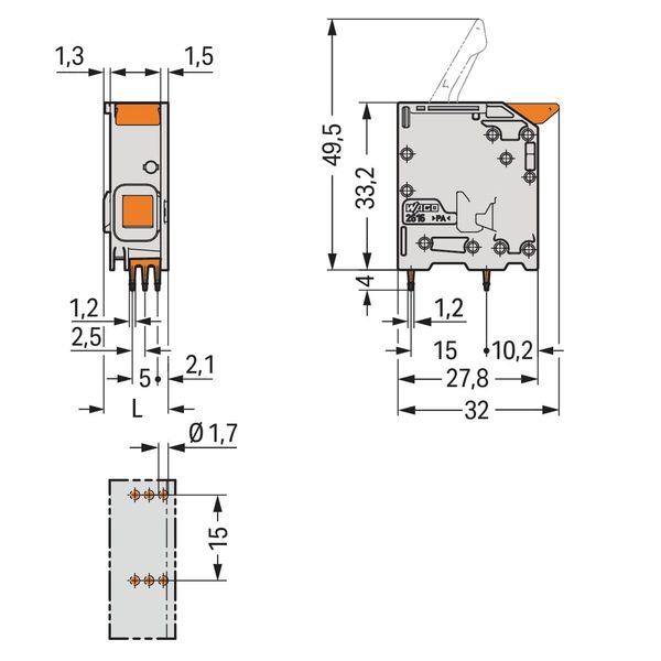 PCB terminal block lever 16 mm² gray image 3