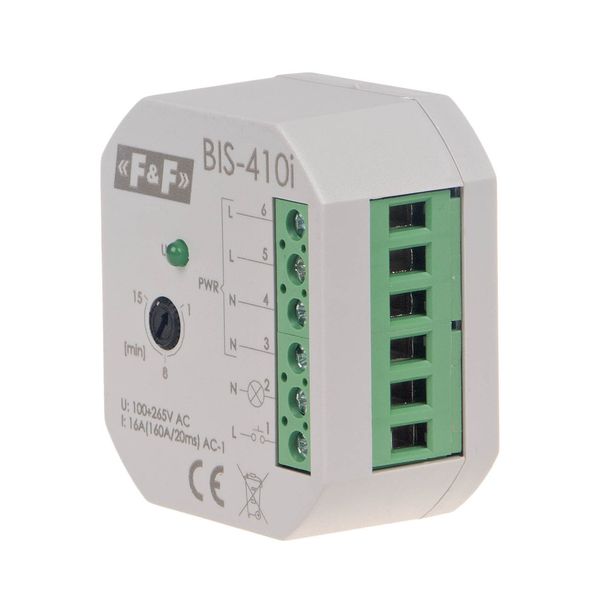 Bistable, flush-mounted relay with timer, for illuminated pushbuttons with inrush relay 160A/20ms; BIS-410-LED image 1