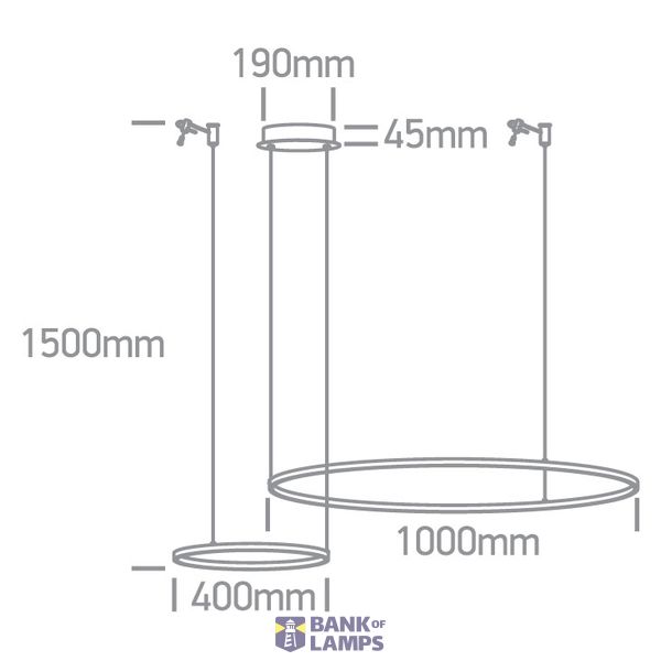 BLACK 2x RINGS 40cm/100cm 65W WW IP20 230V DIMMABLE image 2