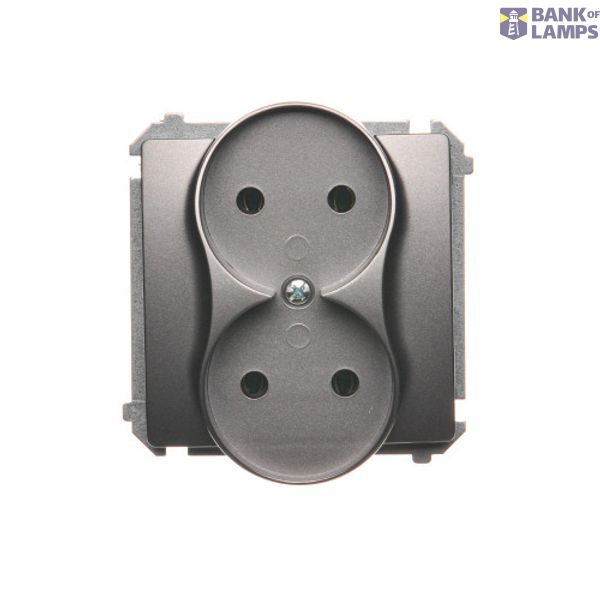 Double socket outlet without earthing, Inox, metallized, 16A image 1