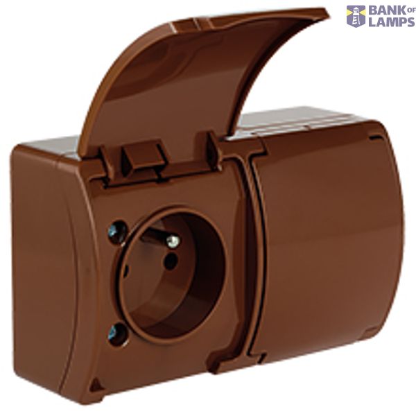 VG-2 Koala Double Socket with earthing contact (2x2P+Z) surface mounted IP44 brown with brown flap VG 162-02 image 1