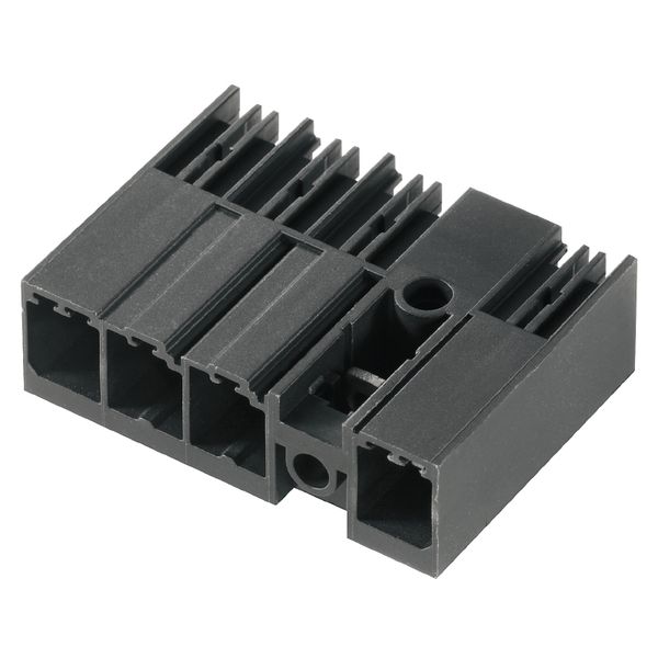 PCB plug-in connector, male header, closed side, Middle flange, THT solder connection, 7.62 mm, Number of poles: 5, 90°, Solder pin length (l): 3.5 mm, tinned, black, Box image 1