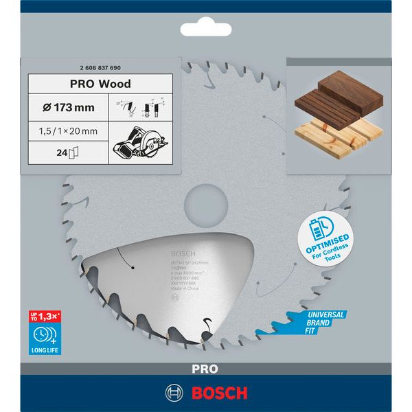 Standard for Wood Circular Saw Blade for Cordless Saws 173x1.5/1x20 T24 image 2