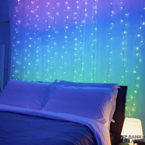400L 5MM matt+clear flat RGBW lens light curtain, 10 drops of 10 lamps, 1.5 meter wide, 2,1 meters long, 5cm lamp spacing, Transparent wire, BT+WiFi, Gen II, IP44, Plug F image 3