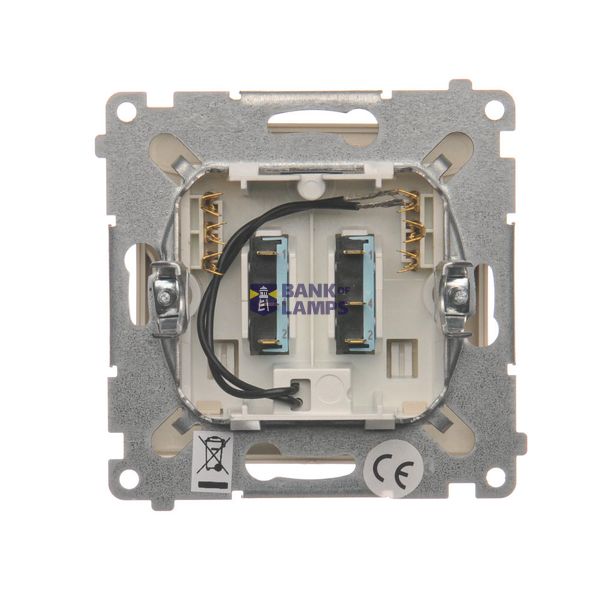 Double socket outlet without earthing, with shutters, Inox, metallized, 16A image 1