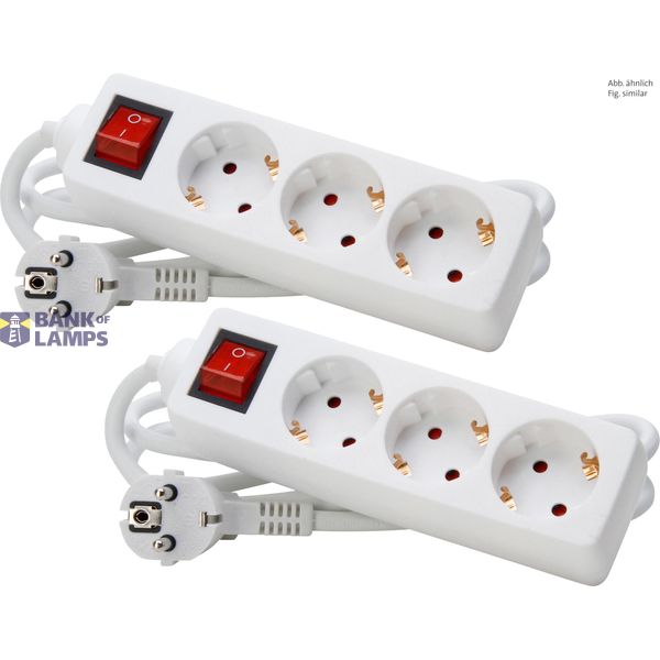 3-way power strip, with illuminated switch, color: white image 1