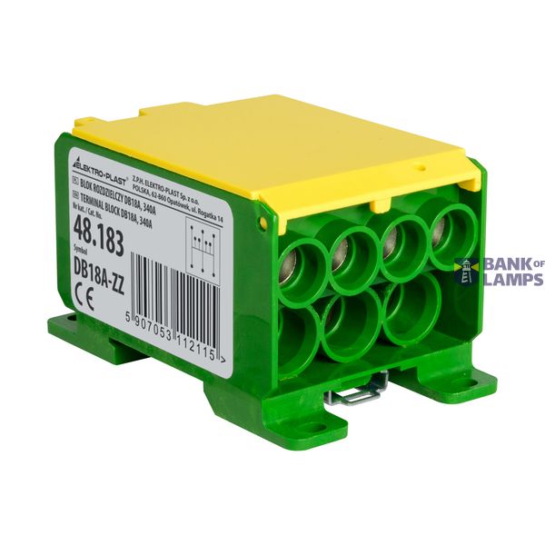 Distribution Block DB18A-ZZ (yellow-green), 315A, insert: Tin-plated Aluminum (AL6060) image 1