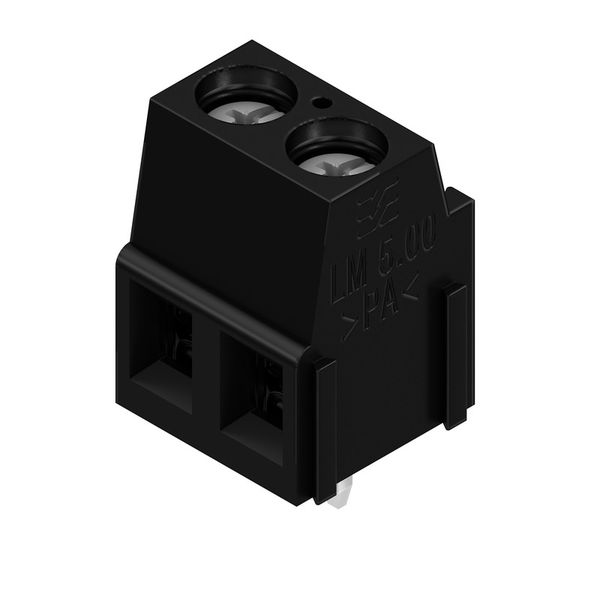 Printed circuit board terminals, 5.08 mm, Number of poles: 2, 90°, Solder pin length (l): 3.5 mm, tinned, black, Clamping yoke connection, Clamping range, max. : 2.5 mm², Box image 5