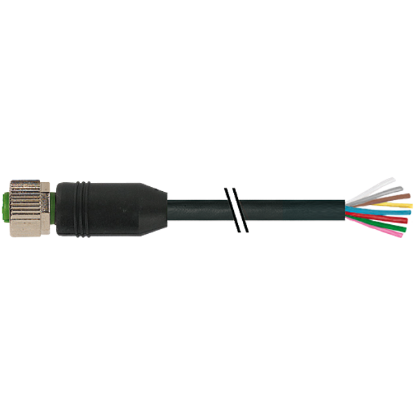 M12 female 0° A-cod. with cable PUR 8x0.34 bk UL/CSA+drag ch. 2m image 1