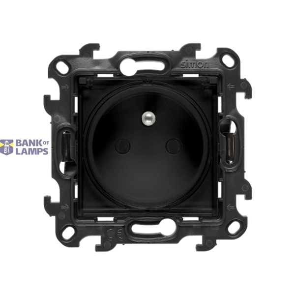 Single socket outlet with earthing for IP44 version without frame seal, with shutters, (module), Simon 24, IP44, 16A, black matt, Flap color: Transparent image 1