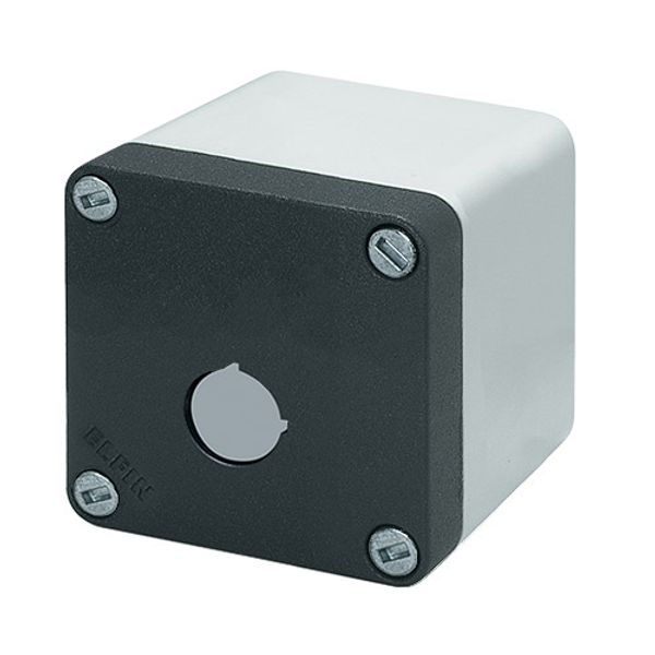 Aluminium push-button enclosure M10 85x85x85, 1 hole Ø 22, with cable entry image 1