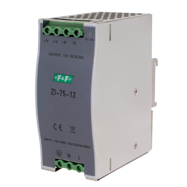 industrial switching power supply, input voltage 100Ã·240V AC, P=75W, output voltage 12V DC image 1
