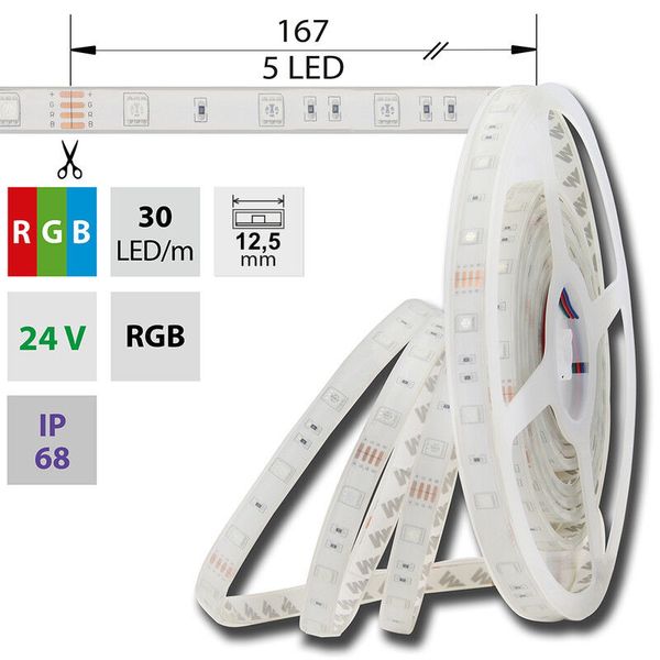 LED strip SMD5050 RGB, 30LED/m, IP68, DC 24V, 12,5mm, 5m image 1