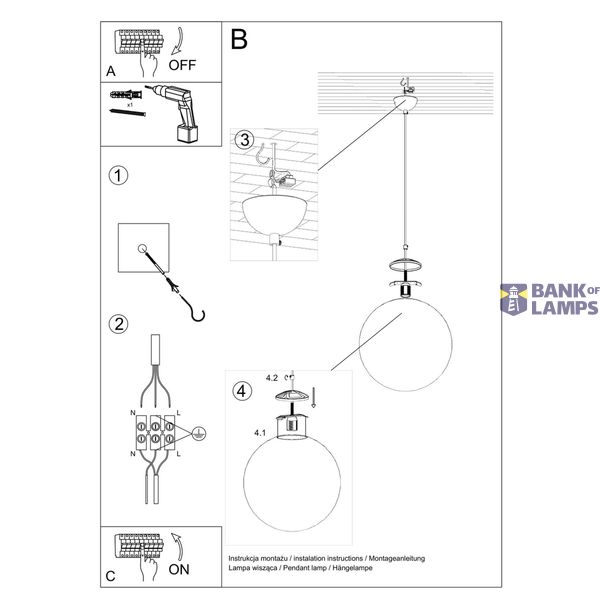 HANGING LAMP UGO 20 CHROME E27 1X60W IP20 image 6