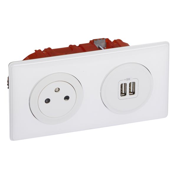 KIT DOUBLE USB+2P+T BLANC ENCASTRE CELIANE image 1