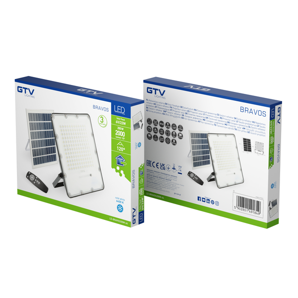 LED solar floodlight BRAVOS, 2000 lm, 6400K, IP65, 120°, remote control image 3