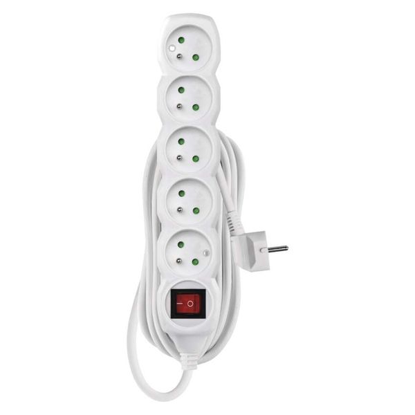 Extension Cord 5 m / 5 sockets / switch / white / PVC / 1.5 mm2 image 1