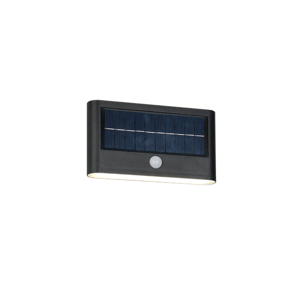 Ramos hybrid solar LED wall lamp matt black rechargeable/recharging motion+dusk sensor 4000K image 1