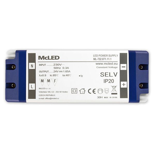 Power supply 40W, DC24V/1.65A, IP20, plastic design with terminal block image 1