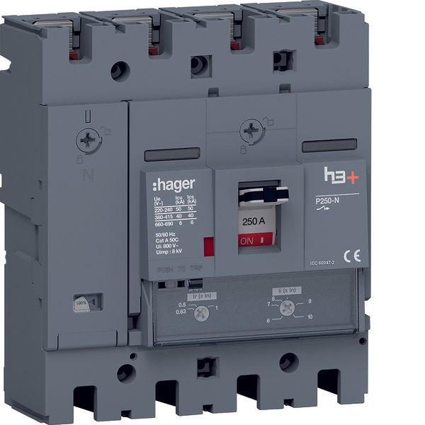 Moulded Case Circuit Breaker h3+ P250 TM ADJ 4P4D N0-100% 250A 40kA FT image 1