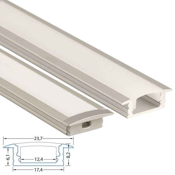VS built-in aluminum profile, 24x8 mm, White diffuser, complete, 1 m image 1