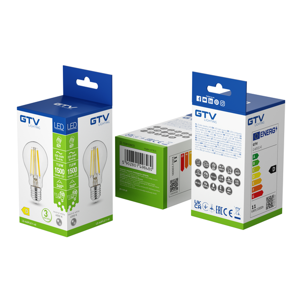 LED Bulb E27, A60, 11 W, 1500 lm, 4000K, AC180-250V, 360°, FILAMENT image 2