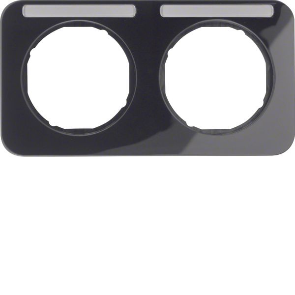 Frame 2gang hor., lab. field, R.1, black glossy image 1